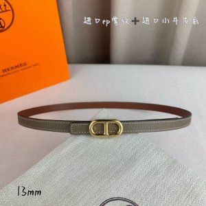 HermèS 爱马仕女款细腰带 原单品质 原版进口E手掌纹配进口小牛皮底 双面可用 灰色土黄色 13Mm宽 搭配H亮金 银扣