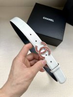 宽度3.0Cm Chanel香奈儿简约时尚潮流百搭平滑扣 施洛华水晶满钻金属钢扣、牛皮皮带女款 此腰带多色可选！