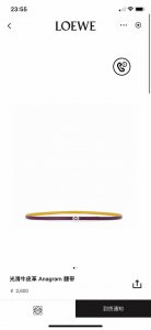 Loewe 罗意威 专柜新款 女士极细腰带 宽0.8Cm 这款选用柔软光滑牛皮制成，紫色配黄色 双色设计双面使用，Anagram精品搭扣五金。