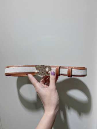 特 Celine 23 中号Triomphe Taurillon皮革腰带 青铜色 Taurillon.中腰，金色饰面金属件、亮面牛皮腰带 咖啡色！Triomph - 点击图像关闭