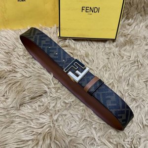 图片包装＋10 Fendi 芬迪 专柜同款 宽4.0Cm 双环正反用腰带 Ff按钉搭扣 双色Cuoio Romano皮革材质 反面面料带有烟草黄和黑色Ff图案