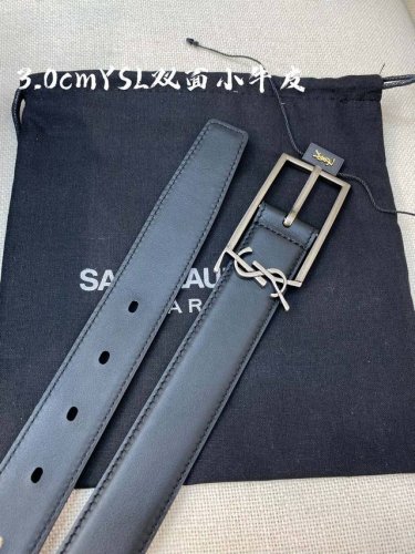 Ysl平纹顶级小牛皮软腰带 3.0Cm方形针铜Cassandre 标识腰带环