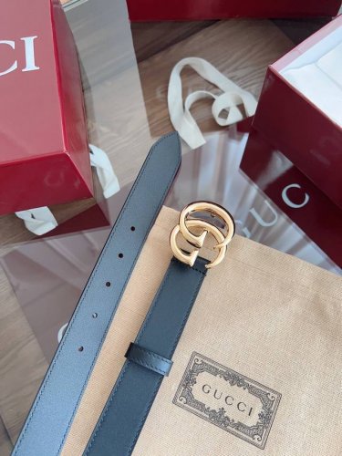 -Gucci 表面头层小牛皮 宽度3.0Cm 专柜新版Logo横标，原版进口南非皮底，精品双G铜扣 高端品质，不惧对比。