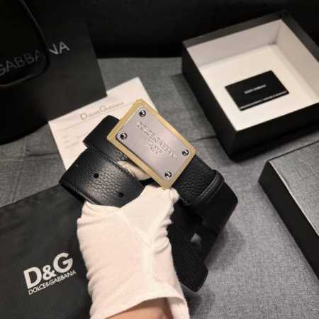 Dg 宽4.0Cm Dolce&Gabbana 新款 进口荔枝纹牛皮 Lux 鞍皮腰带，雅致配饰，搭配双电镀标牌 - 点击图像关闭