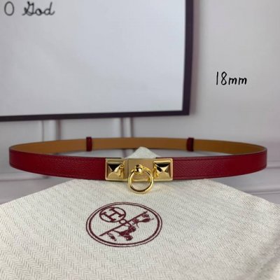 HermèS 爱马仕女款金字塔腰带，进口手掌纹，酒红色＋E土黄色平纹底，配原单钢扣，带身18Mm宽，腰围大小可调节