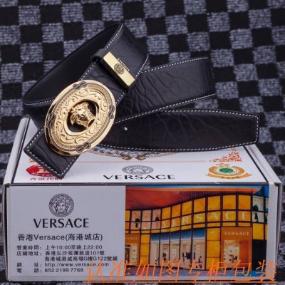 品名：范思哲 皮带原单腰带 材料：百分百头层牛皮腰带，保证真皮皮带，专柜原单品质、做工精细，送人自用首选 包装： 请认准如图专柜包装，赠送打孔器，银联发票，宽度