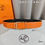 Hermè 爱马仕 双头尖 双面原版 原单品质 进口头层牛皮 橙色荔枝纹搭配黑色平纹 寸半38Mm 配H官网新款金 银 黑扣