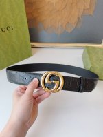 Gucci 经典全皮压花，专柜新版Logo横标，原版进口南非皮底，精品双G钢扣 高端品质，不惧对比，宽度：4.0Cm 代购版本 原单130