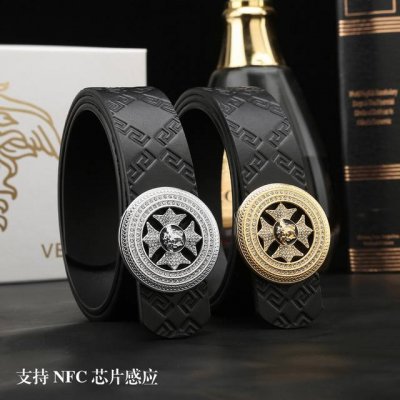 特 范思哲秘原单高档品质专柜官网同步支持NFC感应宽度3.9精美镶钻扣头意大利双面进口头层小牛皮原版美人头花纹手感极佳 上身郊果棒男士最爱商务休闲两用长度100