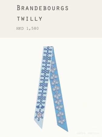 Phms2168 爱马仕Twilly 饰绦与勃兰登堡 顶级斜纹真丝打造 超精细的印花 字迹非常清晰 绝对是送礼自用的首选丝带既可绕于颈间，亦可缠于腕部、腰部，同 - 点击图像关闭