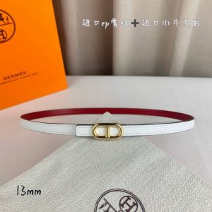 HermèS 爱马仕女款细腰带 原单品质 原版进口E手掌纹配进口小牛皮底 双面可用 白色红色 13Mm宽 搭配H亮金 银扣