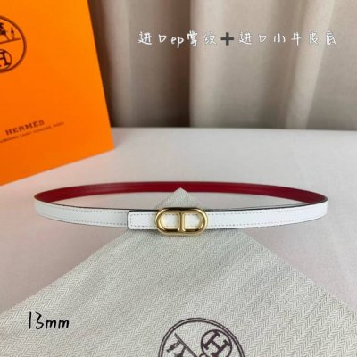 HermèS 爱马仕女款细腰带 原单品质 原版进口E手掌纹配进口小牛皮底 双面可用 白色红色 13Mm宽 搭配H亮金 银扣