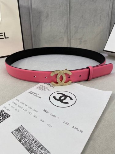 宽度3.0Cm Chanel 香奈儿 女士腰带皮带新款柔软进口小牛皮金 银色方钻金属钢扣。