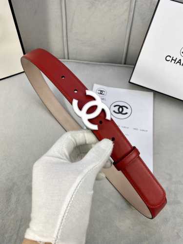 宽度3.0Cm Chanel 香奈儿 女士经典款腰带皮带新款光滑内衬磨砂牛皮银色 精品磨胶钢扣