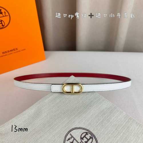 HermèS 爱马仕女款细腰带 原单品质 原版进口E手掌纹配进口小牛皮底 双面可用 白色红色 13Mm宽 搭配H亮金 银扣