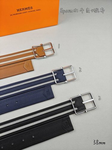 HermèS 爱马仕 新款针扣皮带 原单品质 原版Esom小牛皮搭配帆布材质 38Mm宽 配官网亮金 亮银扣 可翻转五金两面可用