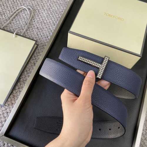 Tom Ford 汤姆福特。新品高端双面小牛皮，简约商务男士腰带，不锈钢真空电镀24K金，手工镶钻，4.0Cm宽，双面使用，配原版包装