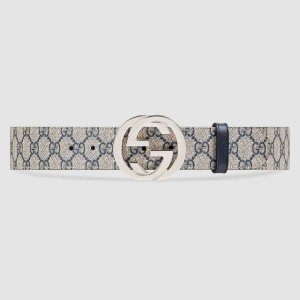 特 Gucccci 尺寸:3.8Cm，带身采用兰色印花防水面料和黑色真皮打造，搭配经典Gg铜金属扣头意大利时尚精品1149840130