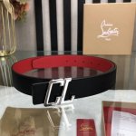 特 3.5宽Christian Louboutin 男士Ricky标志性徽标搭扣黑色腰带红色底，双面牛皮。