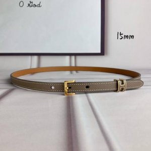 HermèS 爱马仕 女款针扣皮带 原单品质 进口头层牛皮 灰色手掌纹面搭配土黄色原版底 15Mm宽 配精品金 银钢扣