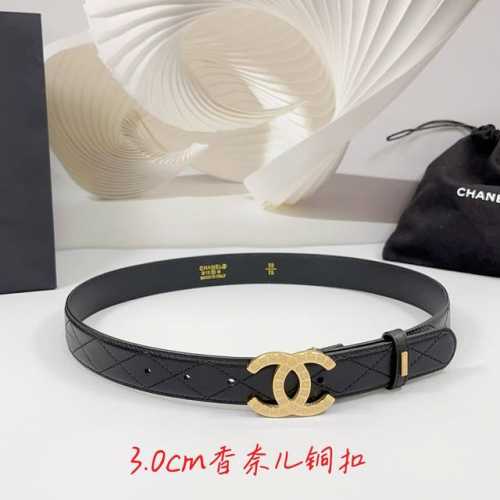 特 3.0Cm 香奈儿腰带，双面头层牛皮皮料，长度：.75.80.85.90.95.100欧，铜五金字母扣原版开模定制庆祝]