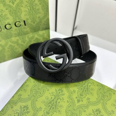 Gucci.古驰 全套包装 水晶暗黑Gg Supreme Pvc老花 内衬进口专用底料 宽度4.0Cm 新版圆润互扣式双G搭扣