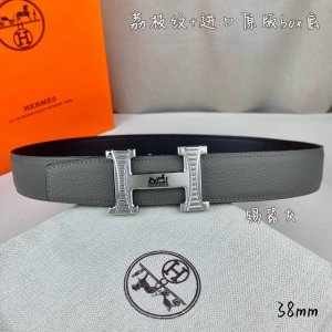 HermèS爱马仕 双头尖 双面原版 原单品质 进口头层牛皮 锡器灰荔枝纹搭配黑色平纹 寸半38Mm 配优质纯钢H 花纹金 银扣