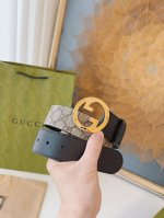 特 Gucci.古驰 全套包装 G U C C I 新款圆形互扣式双g搭扣 宽4.0Cm 由原厂进口皮订制专用面料+原厂底皮拼接而成的手工腰带 顶级手工 进口边