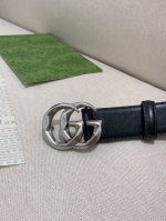 Gg Marmont系列窄版腰带黑色皮革 复古银调配件 双G 宽度：3.0厘米