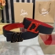 特 拿货价3.5宽christian Louboutin 男士ricky标志性徽标搭扣黑色腰带红色底，双面牛皮。