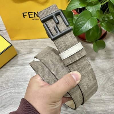 图片包装+10 Fendl 芬迪 专柜同款 宽3.8Cm 原版定制布料 Ff图案布料材质 米白色皮革内衬 单钉镀钯金属配件 时尚潮流 经典系列