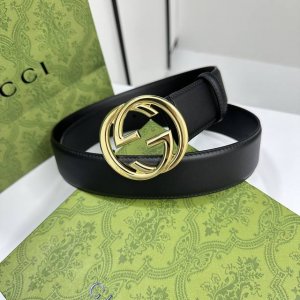 Gucci 0Ya0X 优质柔软细腻小牛皮面料 内衬进口专用底料 宽度4.0Cm 新版圆润互扣式双g搭扣