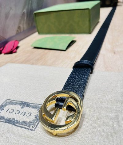 配全套包装礼盒 古奇 宽度3.0Cm 进口原厂黑色猫爪纹 搭配意大利原版皮革 精品双G五金