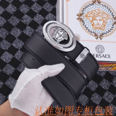 品名：范思哲原单 材料：百分百头层牛皮腰带，保证真皮皮带，专柜原单品质、做工精细，送人自用首选 包装： 请认准如图专柜包装，赠送打孔器，银联发票，宽度3.8Cm