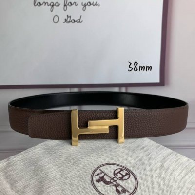 HermèS爱马仕 双头尖 双面原版 原单品质 进口头层牛皮 橙色荔枝纹搭配黑色平纹 寸半38Mm 配官网H亮金亮银扣