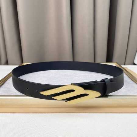 巴黎世家 宽度：3.5厘米 头层牛皮 做旧银色3B标识金属配件 - 点击图像关闭