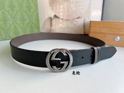 每一份精致都闪耀，Gucci古驰3.5Cm全皮黑色咖啡双G金扣 银扣腰带，质感细腻舒适，时尚度爆棚。65676190
