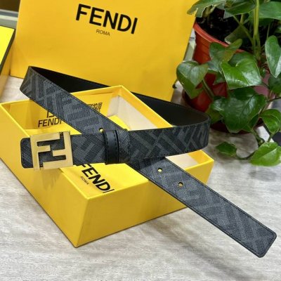 特 片装1 Fendi 芬迪 专柜同款 宽3.0Cm 双环正反用腰带 Ff按钉搭扣 黑色cuoio Romano皮革材质 反面面料带有烟草灰和黑色ff图案 黑色