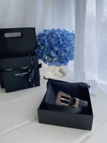 Saint Laurent Ysl 圣罗兰女士腰带皮带 进口小牛皮，每针每线都非常紧致，时尚潮流 百搭高雅 尺寸:2.0Cm 顶级
