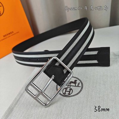 HermèS 爱马仕 新款针扣皮带 原单品质 原版Epsom小牛皮搭配帆布材质 黑色 38Mm宽 配官网亮金 亮银扣 可翻转五金两面可用