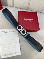 特 宽度3.5Cm Ferragamo 菲拉格慕 两面手掌纹双面头层牛皮皮带，配有金 白 枪色金属Gancio双扣。该皮带可调节，且能根据需要剪裁，达到修身效果