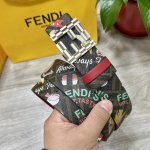 图片包装＋10 Fendi 芬迪 专柜同款 宽4.0Cm 双环正反两面用腰带 Ff按钉搭扣 红色Cuoio Romano皮革材质 反面棕色Ff帆布 饰有拼色Fe