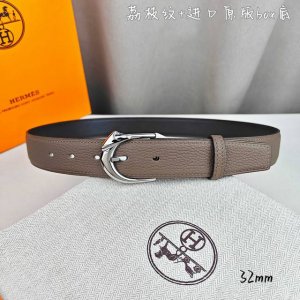 HermèS 爱马仕针扣 原单品质 进口头层牛皮 灰色荔枝纹搭配进口Box黑色平纹底 32Mm宽 双面可用 配官网新款H亮金 亮银扣