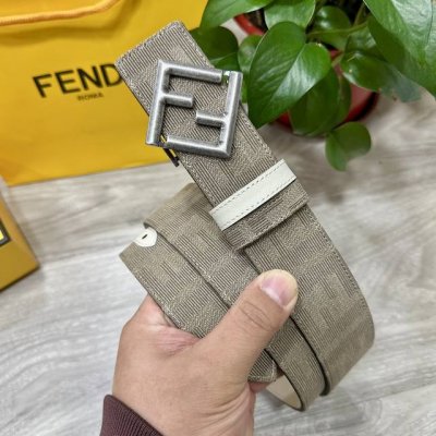 图片包装+10 Fendl 芬迪 专柜同款 宽3.8Cm 原版定制布料 Ff图案布料材质 米白色皮革内衬 单钉镀钯金属配件 时尚潮流 经典系列