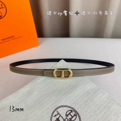 HermèS 爱马仕女款细腰带 原单品质 原版进口E手掌纹配进口小牛皮底 双面可用 灰色黑色 13Mm宽 搭配H亮金 银扣
