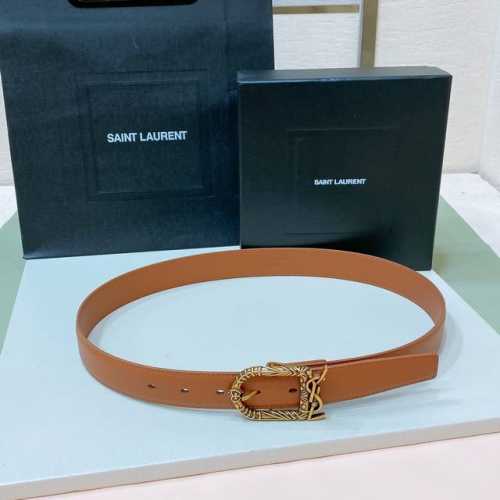Saint Laurent 23圣罗兰女士腰带皮带 Cassandre仿鹿绒 原厂精密电渡扣头，意大利原厂皮，宽3.0代购级。