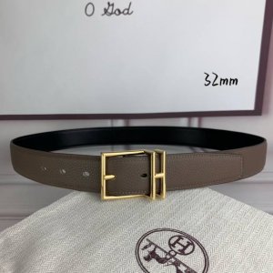 HermèS 爱马仕针扣 原单品质 头层牛皮 灰色荔枝纹搭配黑色平纹 32Mm宽 双面可用 配官网H亮金 亮银 哑黑扣
