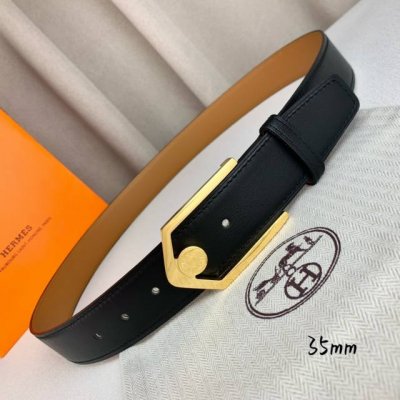 HermèS 爱马仕 新款皮带 原单品质 进口头层牛皮 黑色平纹面搭配土黄色平纹底 35Mm宽 配官网亮金 亮银扣
