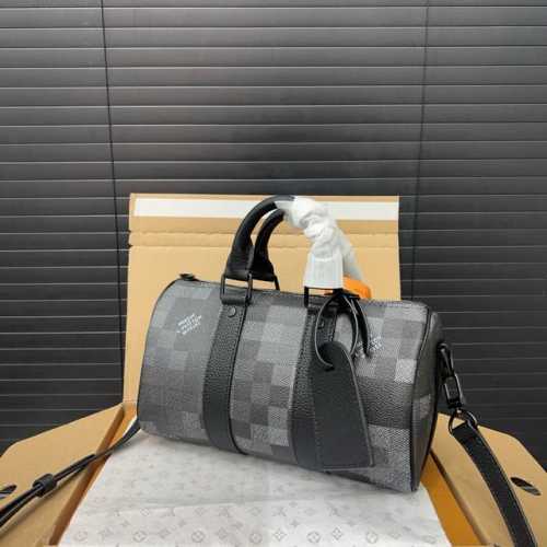 Louisvuitton 路易威登 Lv KeepallbandoulièRe 25 Damoflage Black 涂层帆布 印花手提斜挎包 单肩包 实物拍摄