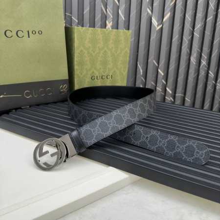 Gucci 473030 Kgdhn 525040 黑蓝色Supreme pvc老花 进口小牛皮底 宽度3.7Cm 小标Gg旋转扣[原单精品扣] 双面可用 可裁 - 点击图像关闭